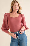 And The Why Textured Puff Sleeve Bodysuit-bodysuit-Reef Love