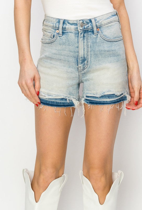 High Rise Patch Released Hem Shorts-Artemis Vintage-Reef Love