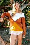 Color Block Rust Thanksgiving Sweater-Reef Love