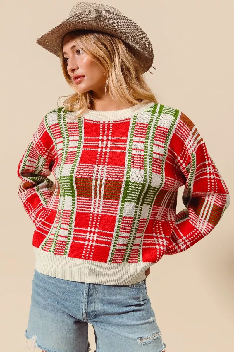 Christmas Color Checkered Plaid Sweater