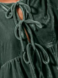 Emerald Front Tie Velvet Holiday Blouse