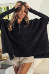 Quilted Vintage Washed Half Zip Sweatshirt