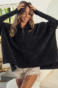 Quilted Vintage Washed Half Zip Sweatshirt