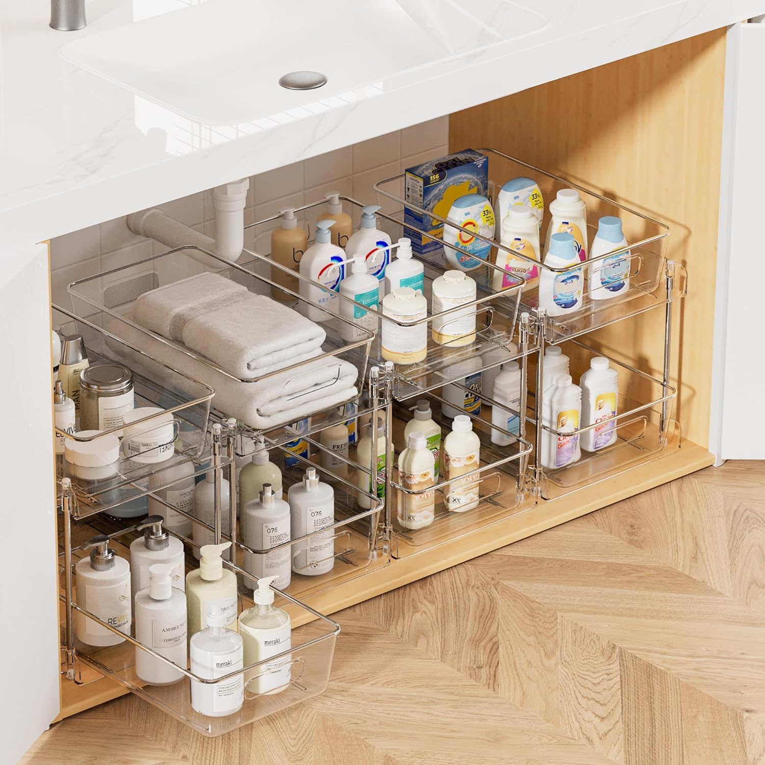 2 Tier Under Sink Bathroom Organizers Vanity Countertop Storage Container-Vtopmart-Reef Love