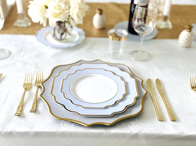 Acrylic Plastic Wedding Plate Chargers, Dinner Party Decoration Charger Plates with Scalloped Gold Edge