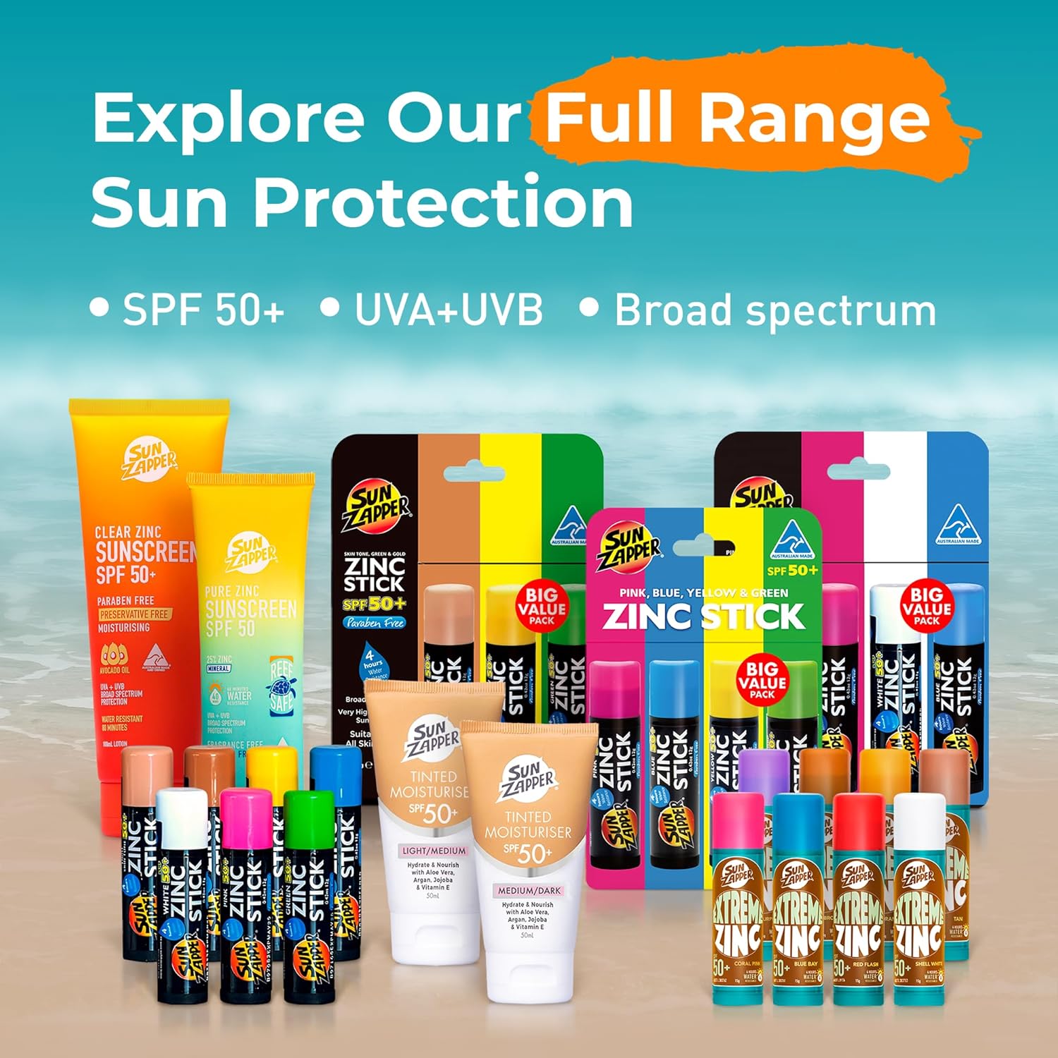Vibrant Pink Sun Zapper Zinc Oxide Sunscreen Stick SPF 50+ – Fun Mineral Protection for Kids and Adults, Water Resistant and Travel-Friendly, Australian Made 12G