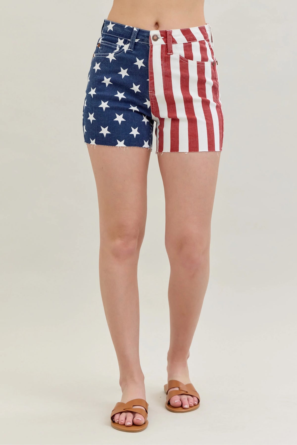 Judy Blue Americana Flag Fray Hem Shorts-Denim Shorts-Reef Love