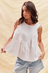 Game Day White Denim Ruched Sleeveless Top