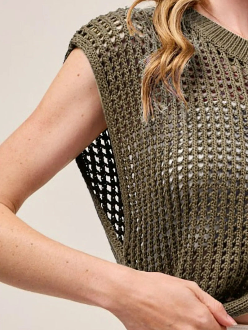 SO ME Big Metal Button Front Openwork Sweater Vest-Reef Love Boutique