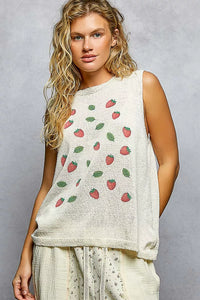 Strawberry Pattern Sleeveless Sweater Top-POL-Reef Love