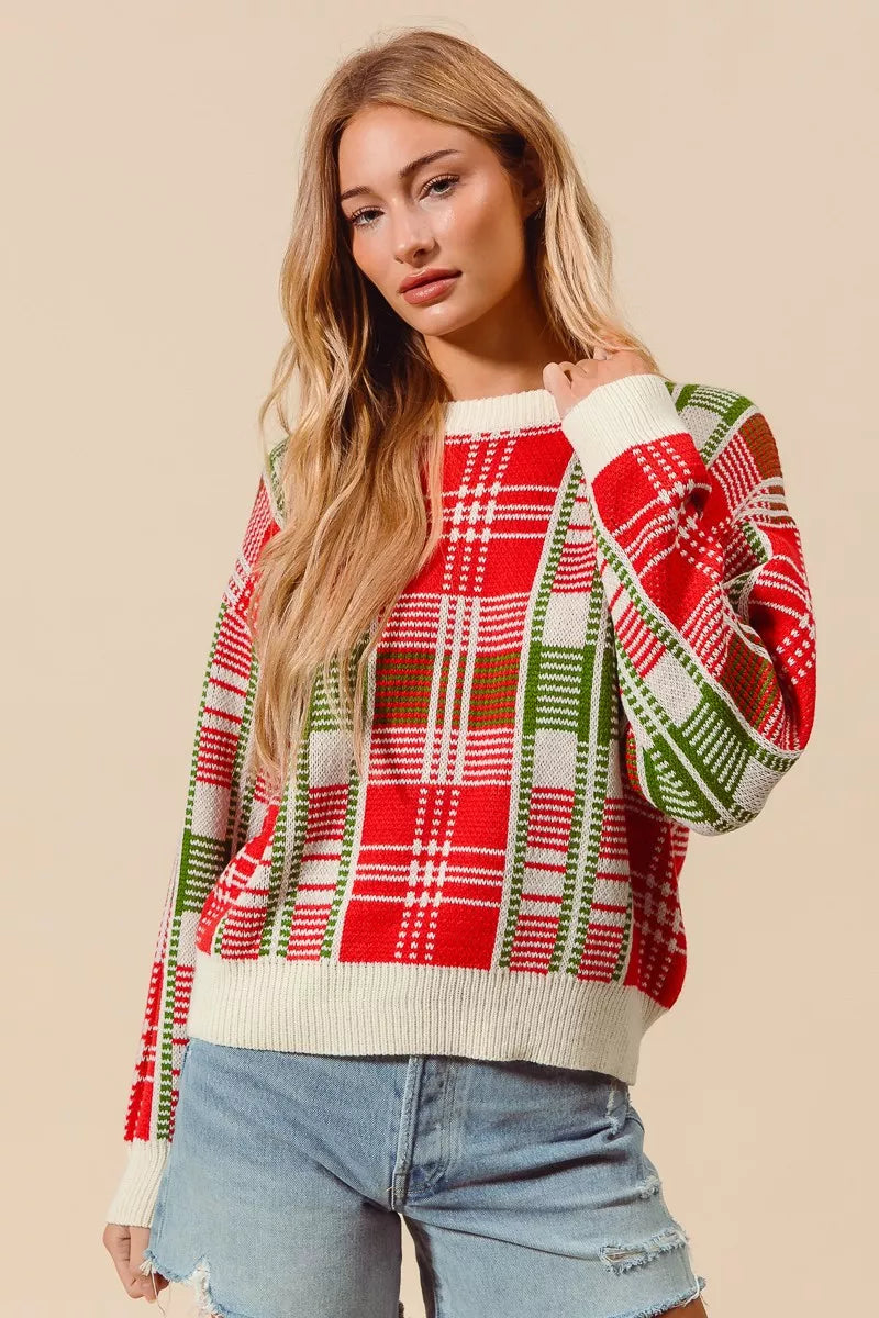 Christmas Color Checkered Plaid Sweater