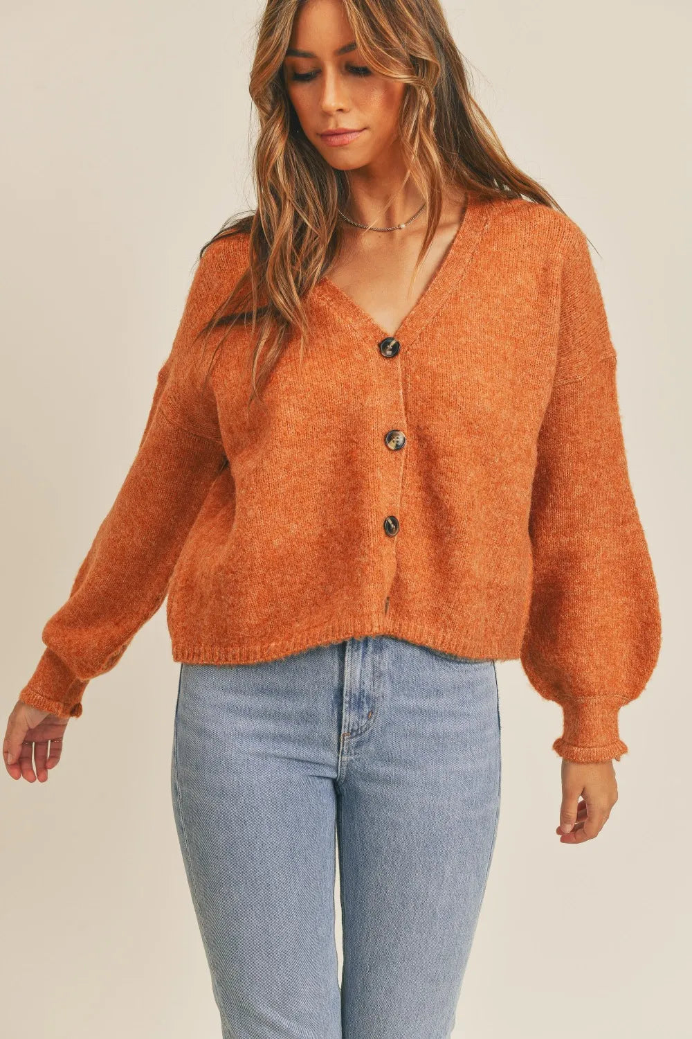 MABLE Long Sleeve Button Down Sweater Cardigan, Rust-Mable-Reef Love