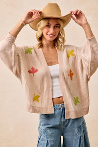 Two Tone Knit Cardigan with Leaf Patches-BiBi-Reef Love