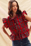 Christmas Holiday Plaid Ruffled Quilt Front Tie Top