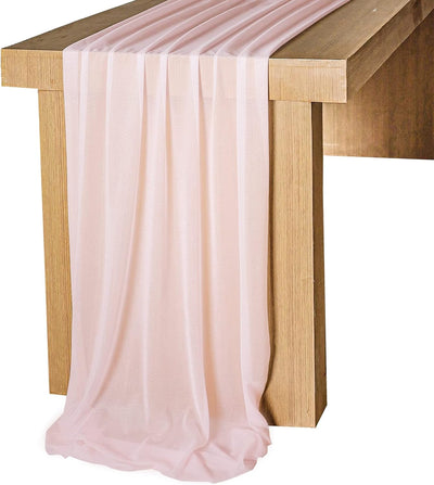 Lookein 10 Feet Champagne Chiffon Table Runner Sheer Wedding Table Cloth 29X120 Inches Rustic Wedding Decorations French Chiffon Table Runner