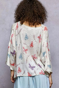Butterflies Knit Top with Outseam Rolling Edge-POL-Reef Love