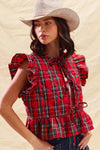 Christmas Holiday Plaid Ruffled Quilt Front Tie Top