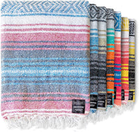 Authentic Handwoven Mexican Blanket | Yoga Blankets, Outdoor, Picnic, Beach, Camping | Equestrian Saddle | Serape 50X70 Inches - Azure, Pack of 1