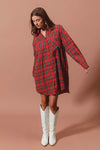 Christmas Checker Plaid Button Up Mini Shirt Dress