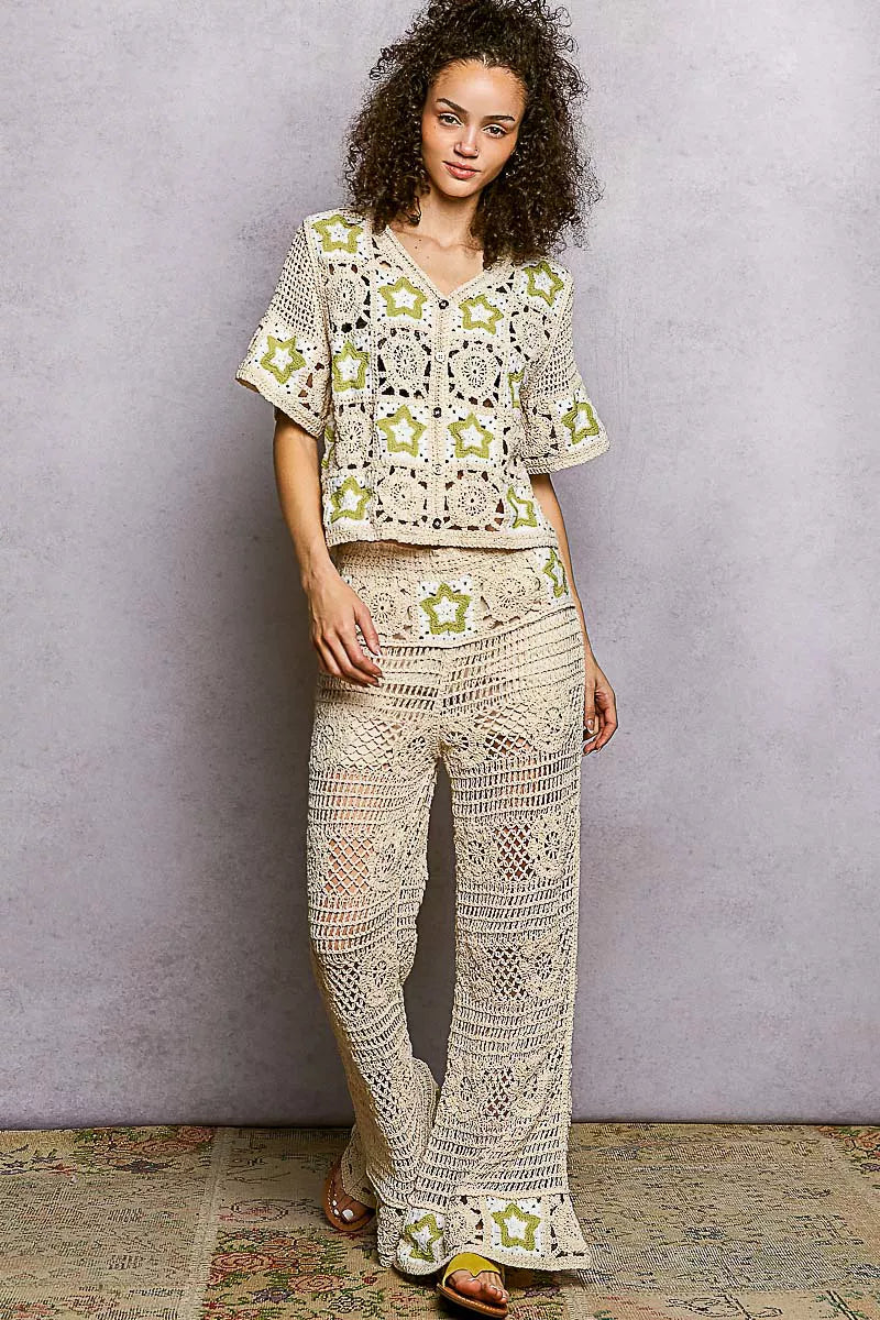 Starry Coast Openwork Crochet Flare Pants-Reef Love