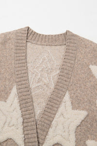 Star Sherpa Textured Sweater Cardigan-JUNIPER BLVD-Reef Love