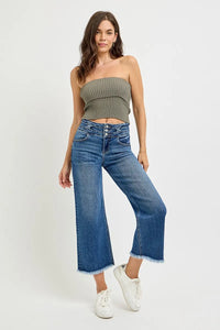 RISEN High Rise Crop Wide Leg Jeans with Wide Band Detail-RISEN-Reef Love