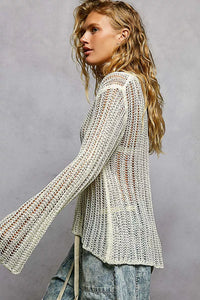 Openwork Knit Cover-Up Top-POL-Reef Love