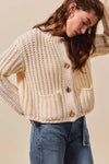 SO ME Metal Button Long Sleeve Chunky Sweater Cardigan-Reef Love Boutique