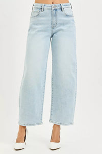 RISEN High Rise Crop Barrel Jeans, Light Wash-RISEN-Reef Love