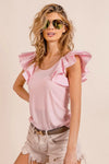 Shop Wide Layered Ruffle Sleeve Scoop Neck Ribbed Top-Stay cute and comfortable in our Pink Ruffle Cap Sleeve T-Shirt. Soft stretch fabric, romantic ruffle sleeves, and a flattering fit make it a must-have essential-Reef Love Boho-Chic Boutique