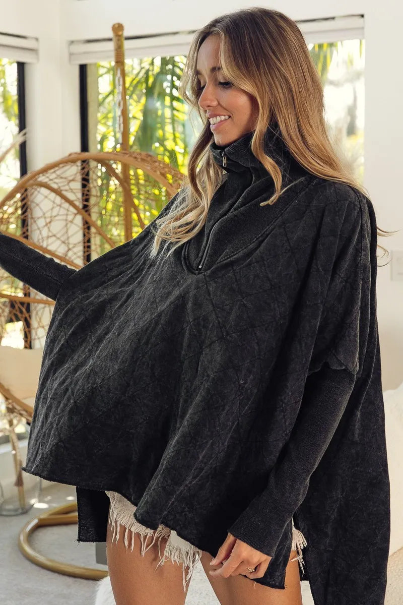 Quilted Vintage Washed Half Zip Sweatshirt