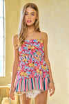 Floral Smocked Sleeveless Ruffle Back Tie Top-Reef Love
