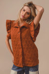 Quilting Knit Ruffle Sleeve Vest, Rust