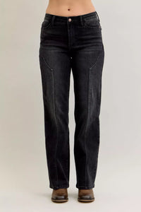 Judy Blue Straight Leg Western Seam Detail Jeans, Black