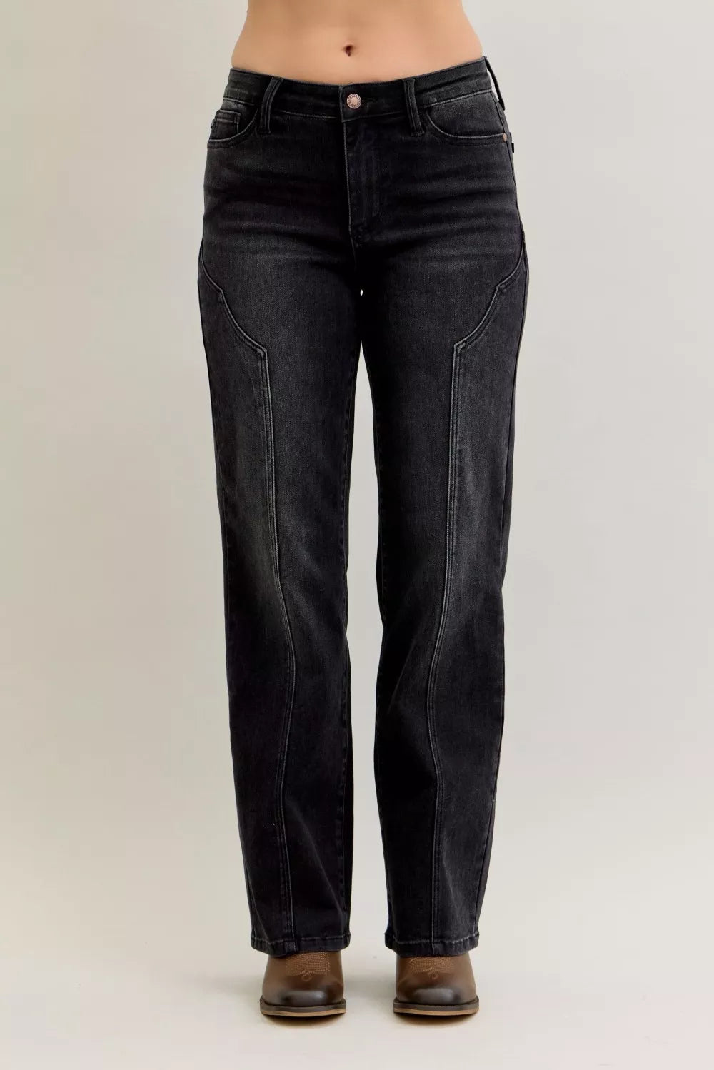 Judy Blue Straight Leg Western Seam Detail Jeans, Black