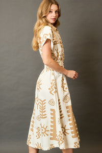 Abstract Print Elastic Waist Midi Dress-The abstract print elastic waist midi dress is a versatile and comfortable option for your wardrobe. The abstract print is modern and artistic.-Reef Love Boho-Chic Boutique