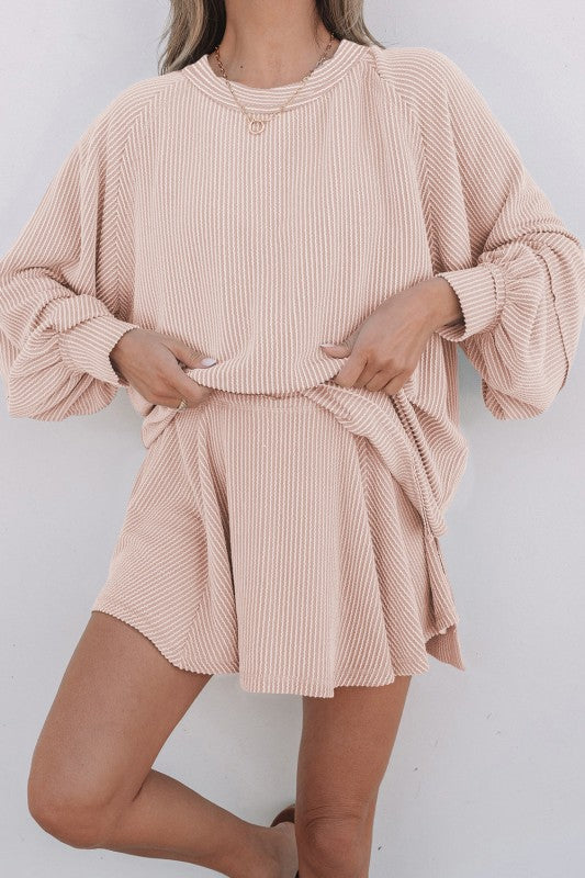 Corded Top and Ruffle Mini Skirt Outfit Set-Reef Love