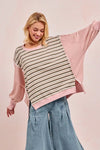 Stripe Mixed Top With Cut Edge And Reverse Outseam