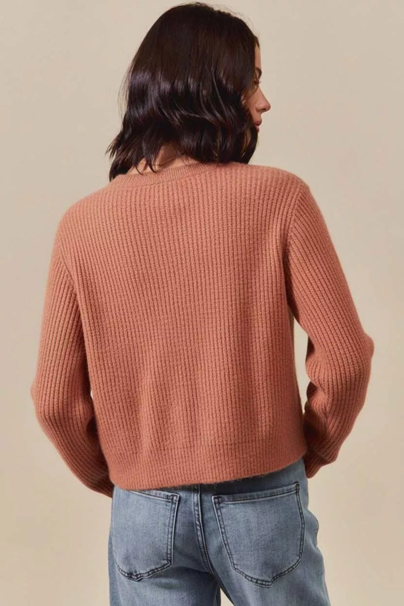 Checkered Plaid Tape Lace Up Sweater, Rust