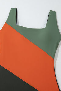 Colorblock Padded Square Neck One Piece Swimsuit