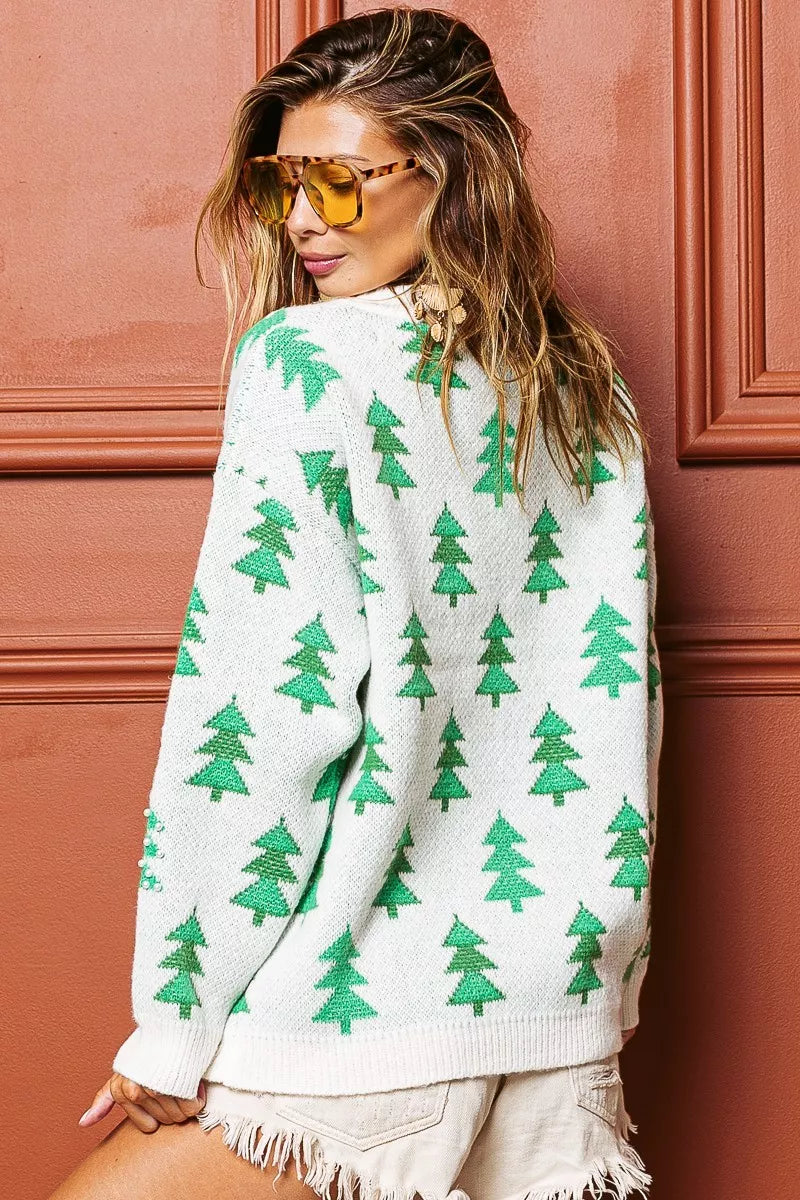 Christmas Tree with Pearl Bead Sweater-Reef Love