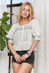 Smocked Puff Sleeve Peasant Blouse-Reef Love