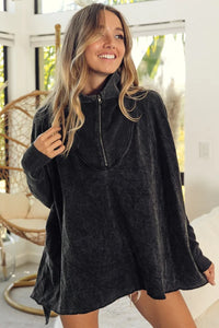 Quilted Vintage Washed Half Zip Sweatshirt