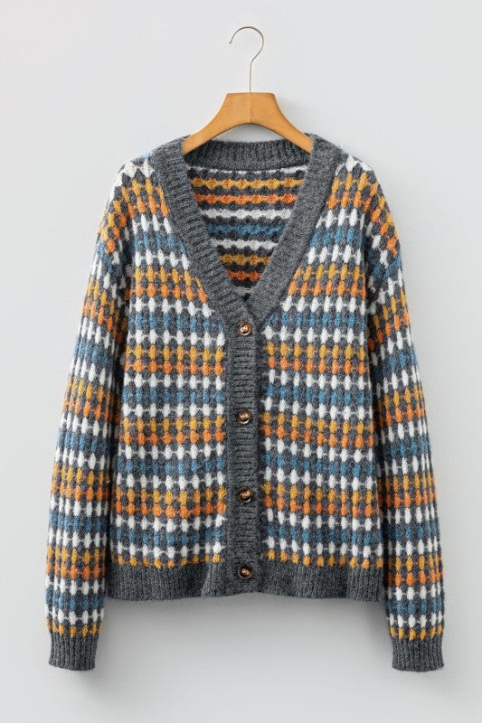 Dotty Knit Button-Up V-Neck Sweater Cardigan-JUNIPER BLVD-Reef Love