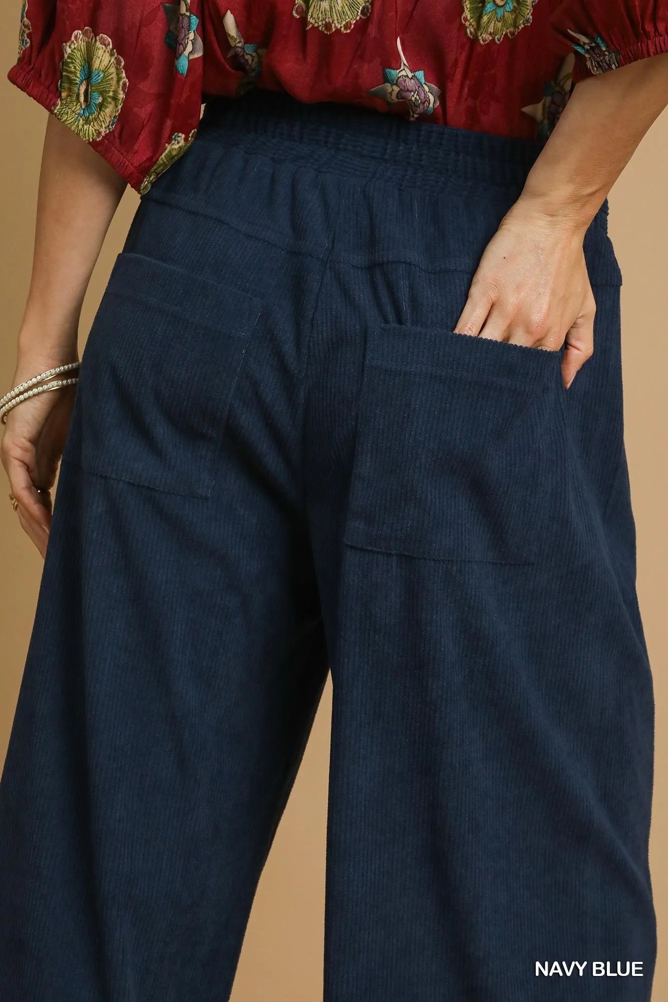 Navy Wide-Leg Corduroy Cropped Pants