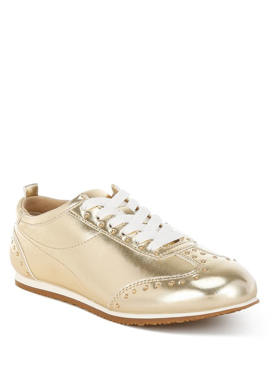 Yorika Studded Metallic Pleather Sneakers by Rag&Co.