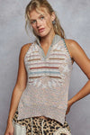 Striped Collar Sleeveless Knit Sweater