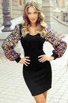Gemma Sequin Bishop Sleeve Bodycon Mini Dress