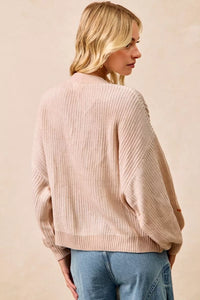 Two Tone Knit Cardigan with Leaf Patches-BiBi-Reef Love
