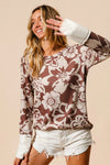 Shop Flower Printed Waffle Thumb Opening Top-Cozy and casual, flower printed waffle knit top features thumb openings, a classic crew neck, and a relaxed fit. Ideal for layering during transitional seasons.-Reef Love Boho-Chic Boutique
